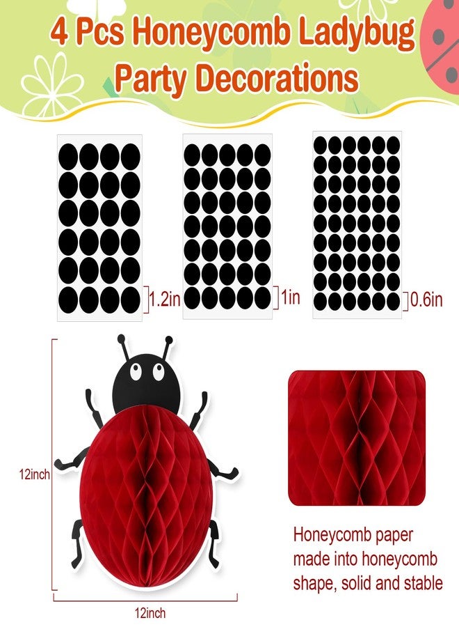 Amyhill 4 Pcs Ladybug Party Decorations Supplies 12 Inch Large Ladybug Honeycomb Centerpiece Birthday Party Decorations 3D Bug Decor Hanging Bug for Birthday Baby Shower Supplies - Image 2